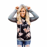 Womens Autumn Winter Floral Loose Hoodie Sweatshirt Pullover Tops Blouse