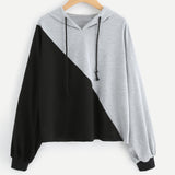 Womens Long Sleeve Hoodie Sweatshirt Jumper Hooded Pullover Splice Tops Blouse