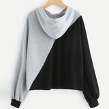 Womens Long Sleeve Hoodie Sweatshirt Jumper Hooded Pullover Splice Tops Blouse