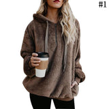 Women Winter Warm Plush Hooded Hoodies Plus Size Loose Casual Solid Color Jacket Pullovers