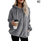 Women Winter Warm Plush Hooded Hoodies Plus Size Loose Casual Solid Color Jacket Pullovers